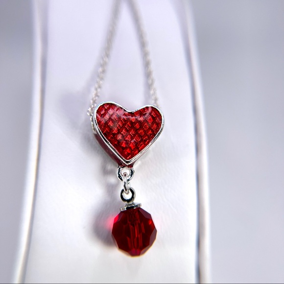 Yours Truly Sterling Silver Red Heart Necklace Made with Swarovski Crystal - NEW - Picture 6 of 11